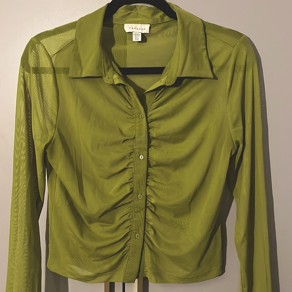 Topshop mesh ruch front shirt in green - Picture 7 of 7